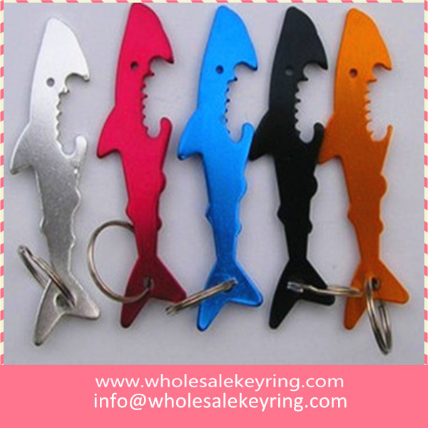 Wholesale colorful cartoon shark keyring bottle opener low cost shark bottle keychain for sell 600