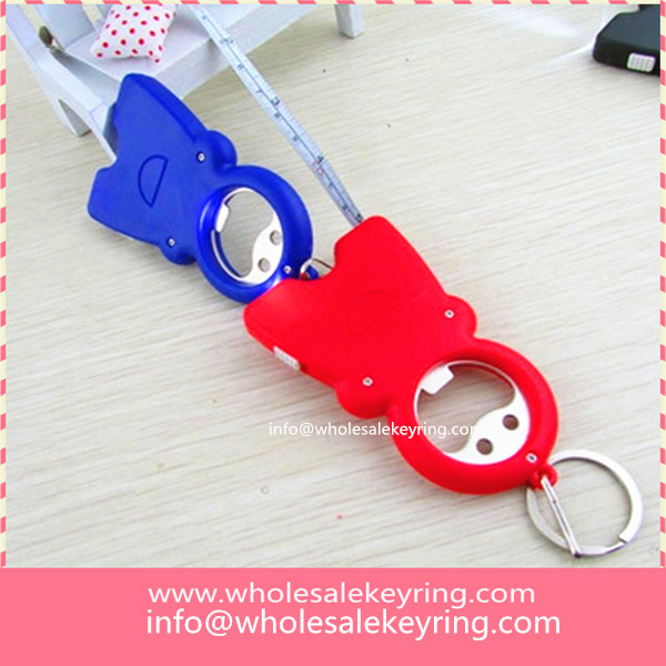 Colorful multi use bottle opener keychain with LED light and tape measure keyring wholesale 600-1