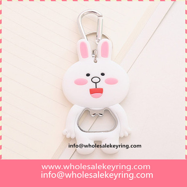 Colorful silicone cartoon bunny shape bottle opener keychain multi-use rabbit keyring wholesale 600