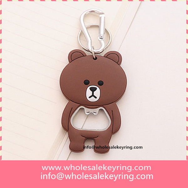 Silicone cartoon BROWN BEAR shape bottle opener keychain multi-use BROWN BEAR keyring 600