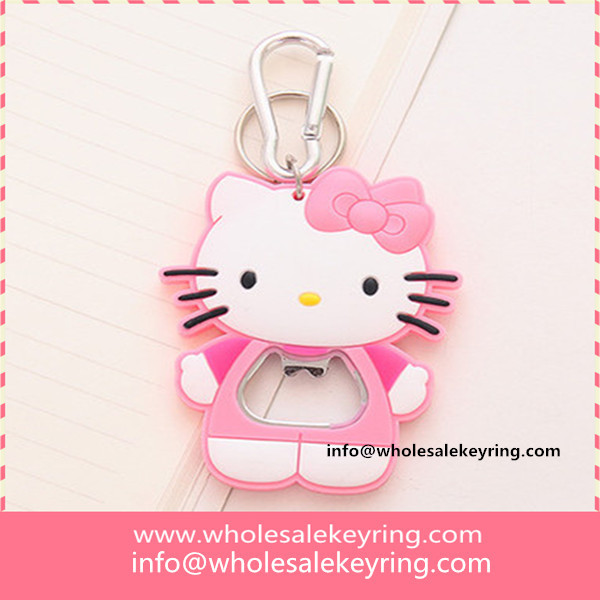 Silicone cartoon pink hello kitty shape bottle opener keychain multi-use hello kitty keyring 600