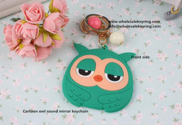 Cartoon owl round mirror keychain portable mirror keyring cute mirror keychain favors 600-1