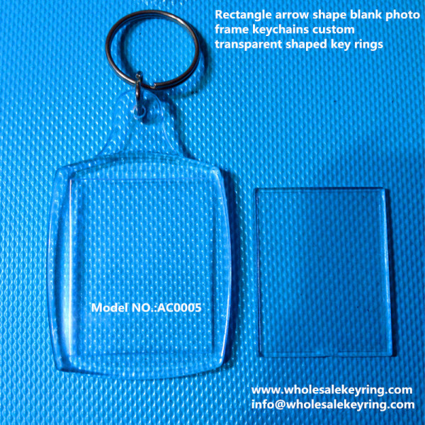 Rectangle arrow shape blank photo frame keychains custom transparent shaped key rings