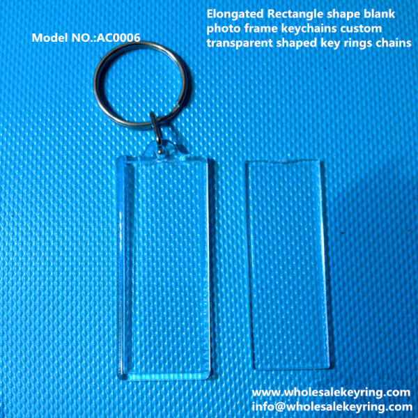 Elongated Rectangle shape blank photo frame keychains custom transparent shaped key rings chains