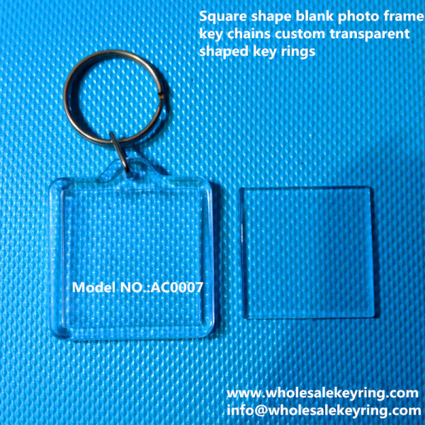 Square shape blank photo frame key chains custom transparent shaped key rings