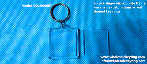 Square shape blank photo frame key chains custom transparent shaped key rings