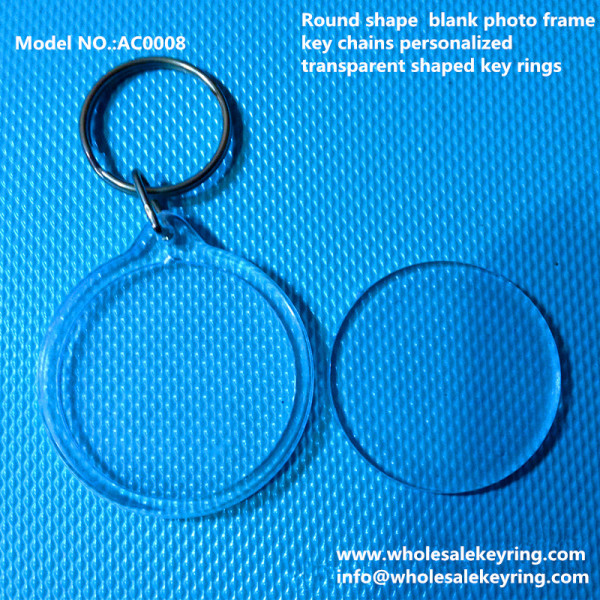 Round shape  blank photo frame key chains personalized transparent shaped key rings