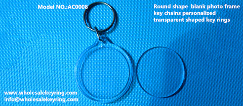 Round shape blank photo frame key chains personalized transparent shaped key rings