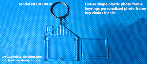 House shape plastic photo frame keyrings personalized photo frame key chains blanks