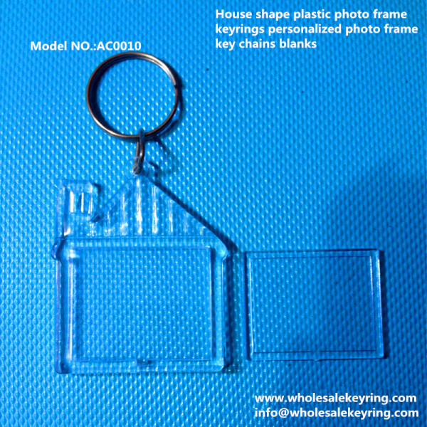 House shape plastic photo frame keyrings personalized photo frame key chains blanks