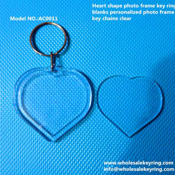 Heart shape photo frame key ring blanks personalized photo frame key chains clear
